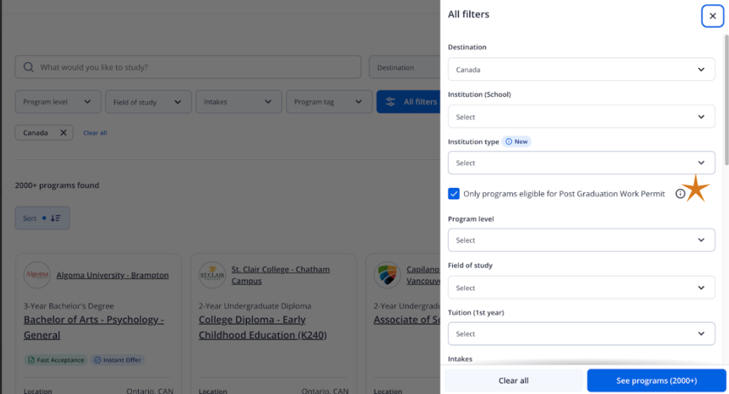 A screenshot of the ApplyBoard platform/website. An orange star sits beside a field which reads 